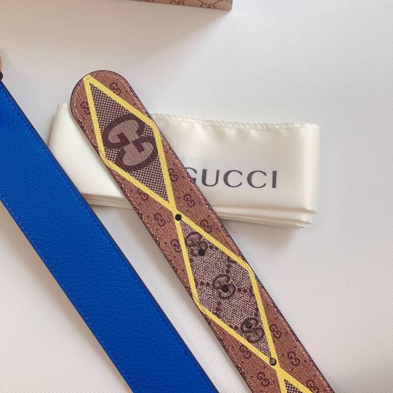 GUCCI Embellished coated-canvas and leather belt 'Brown'