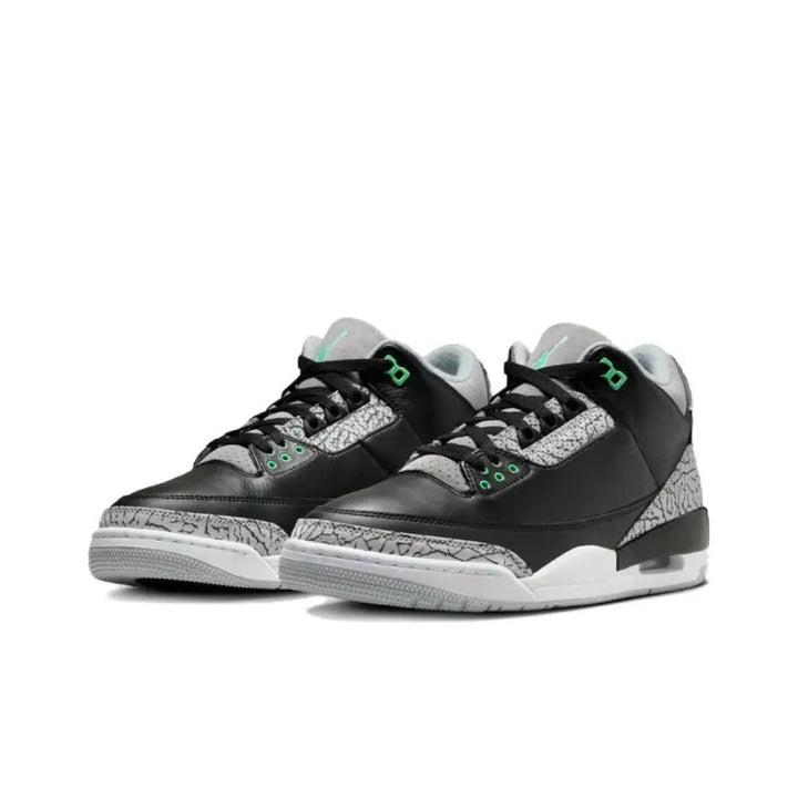 Air Jordan 3 Green Glow - Classic White Leather Upper with Black Accents and Vibrant Highlights