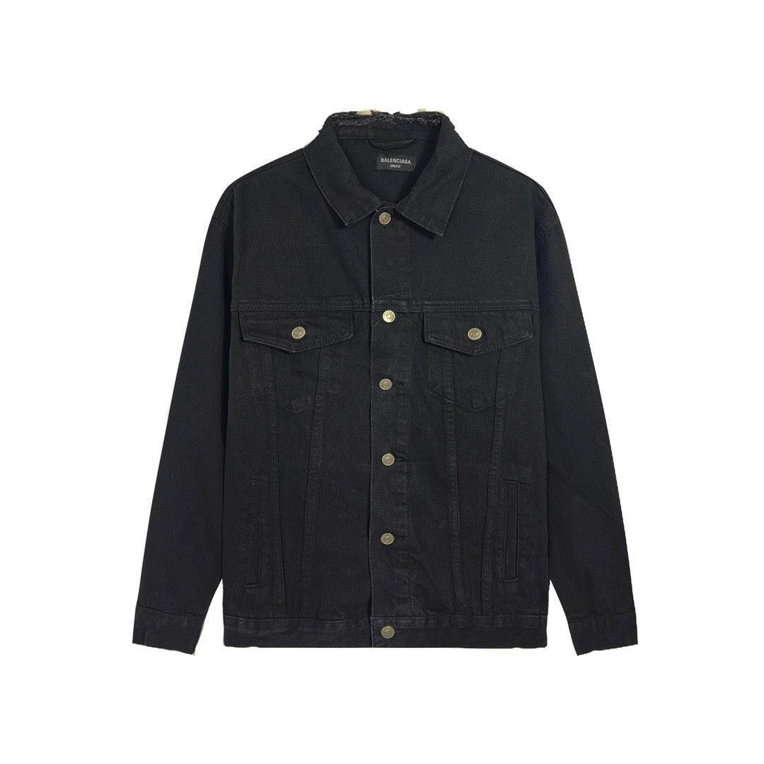 Balenciaga Black Embroidered Political Logo Denim Jacket