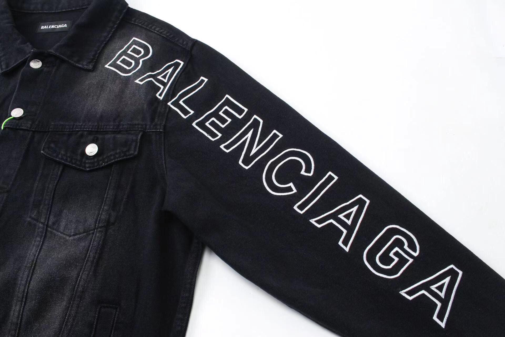 BALENCIAGA UNISEX Embroidered Logo Denim Jacket Sunbleached Black