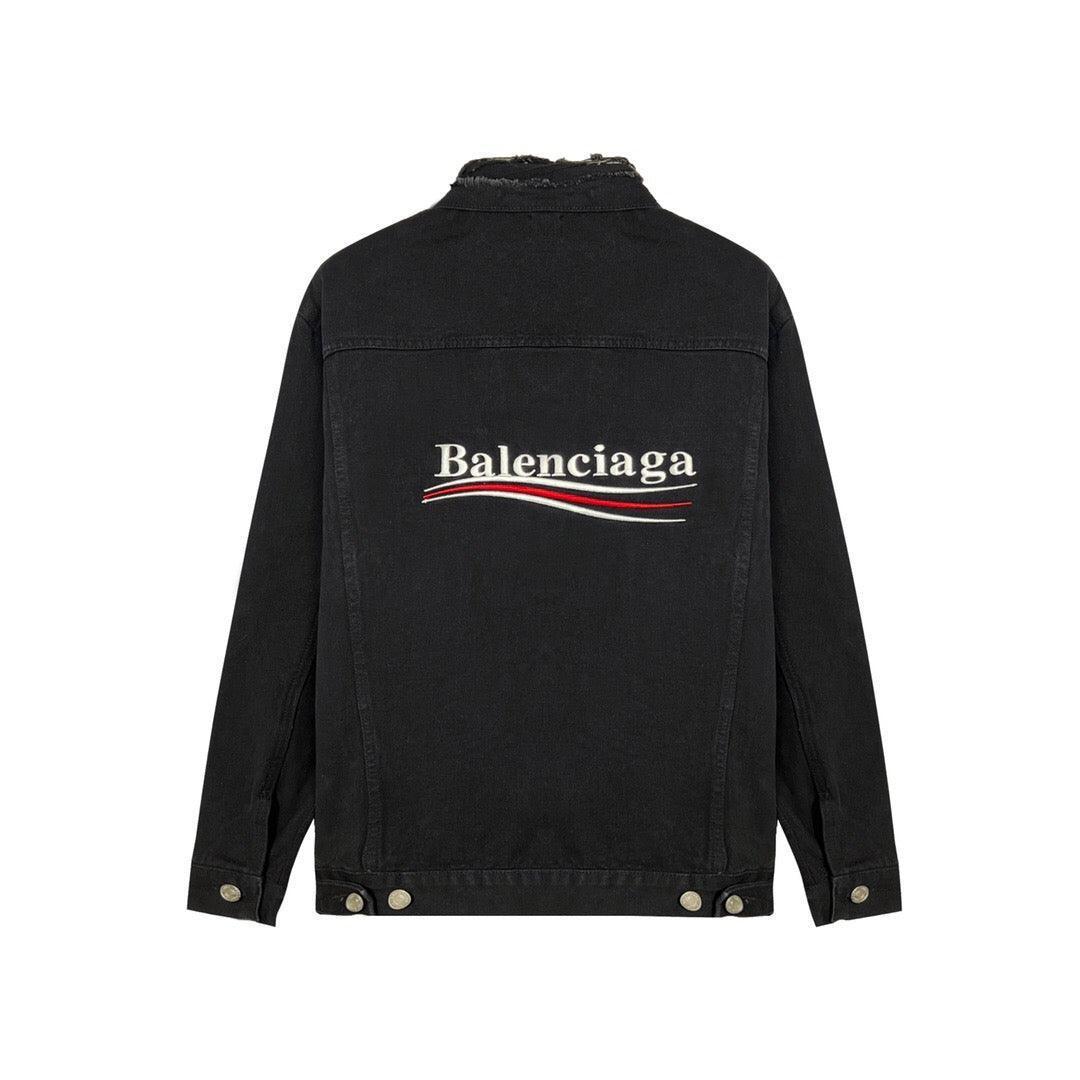 Balenciaga Black Embroidered Political Logo Denim Jacket