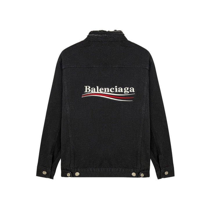 Balenciaga Black Embroidered Political Logo Denim Jacket