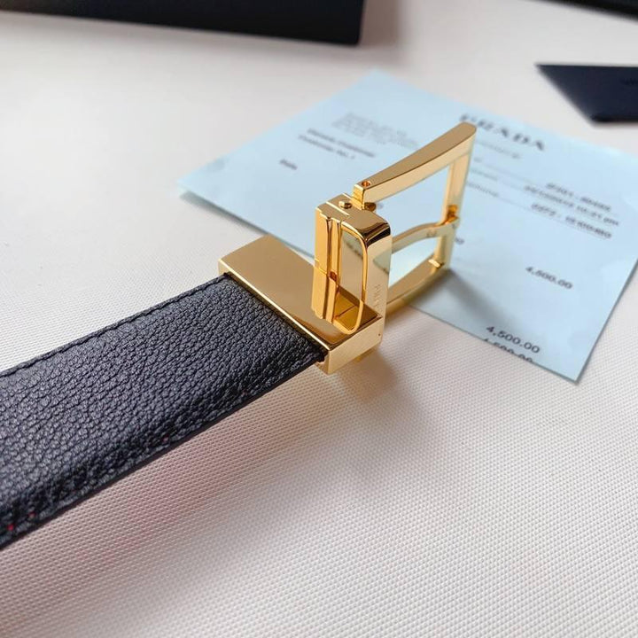 Prada Leather Reversible Belt With Triple Bucles 'Red/Black'
