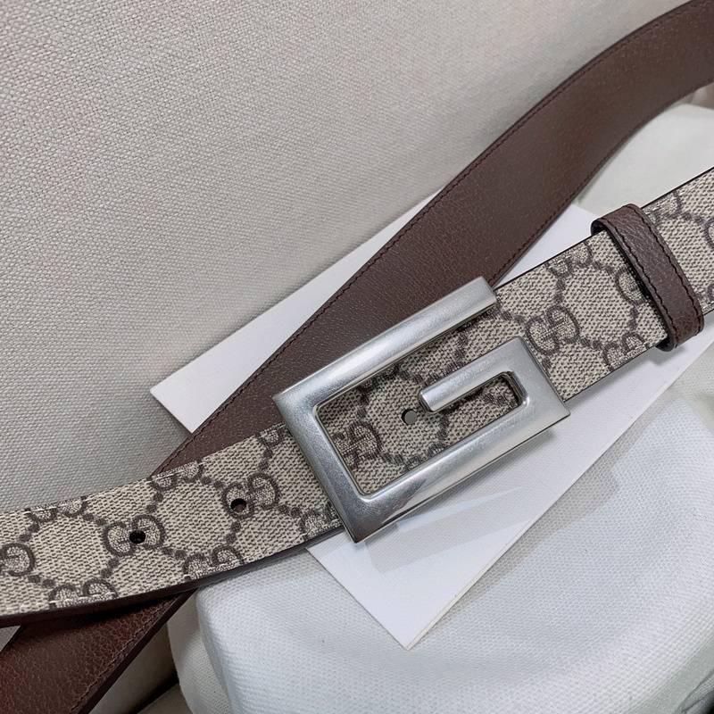 GUCCI Embellished coated-canvas and leather belt 'Grey'