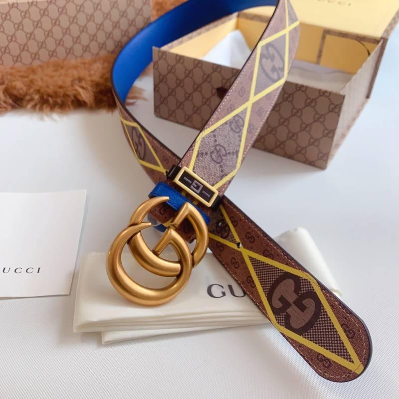 GUCCI Embellished coated-canvas and leather belt 'Brown'