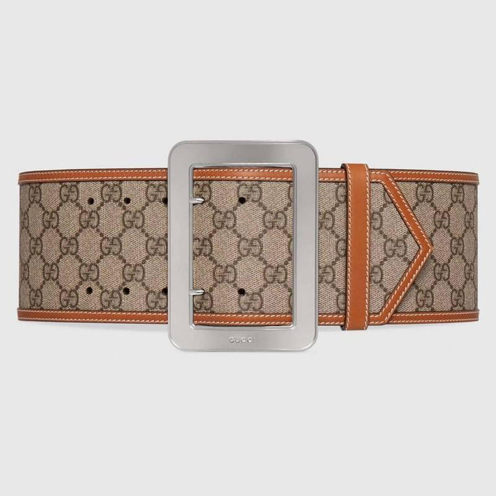 GUCCI Embellished coated-canvas and leather Women belt 'Beige'