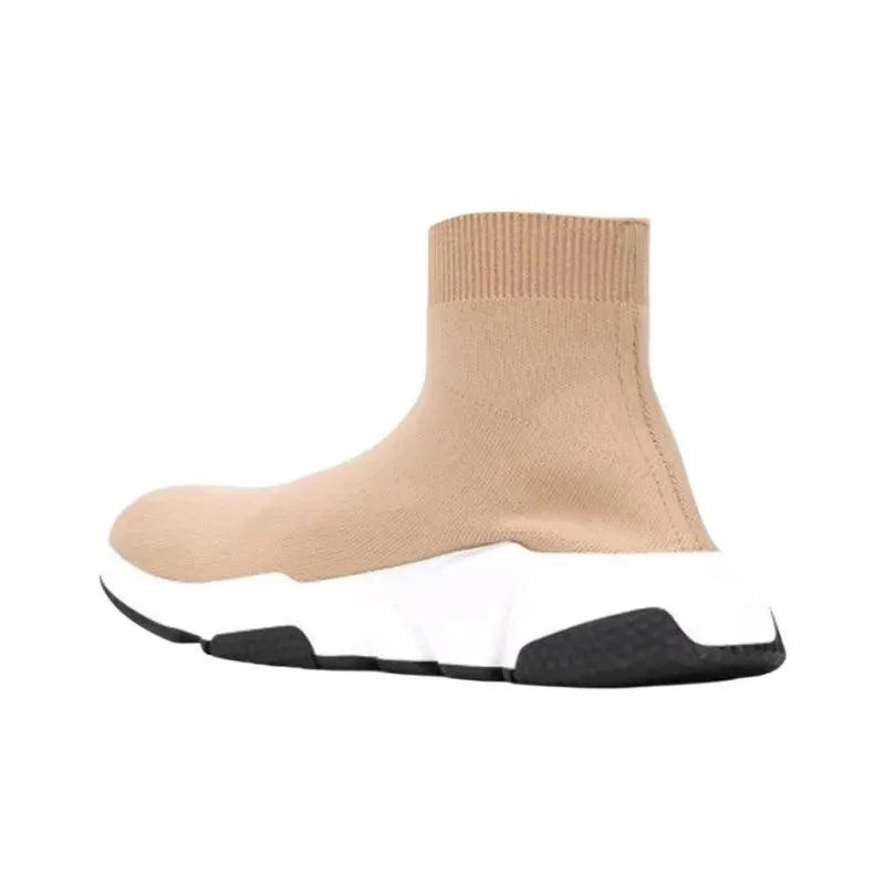 Balenciaga Speed Graffiti Sneakers 'Beige Knit With White And Black Graffiti Sole Unit'