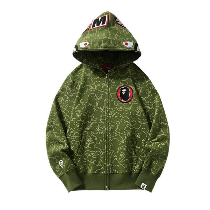 BAPE Line Camo Shark Full Zip Hoodie A Bathing Ape 'Green'