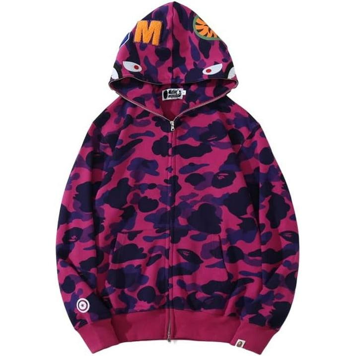BAPE Hoodie Men's Shark Hoodie,Cotton Material Shark Jaw Jacket Ape Camo Full Zip Jacket Up