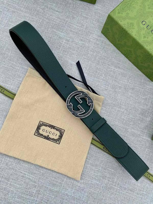 GUCCI Embellished coated-canvas and leather belt 'Green'