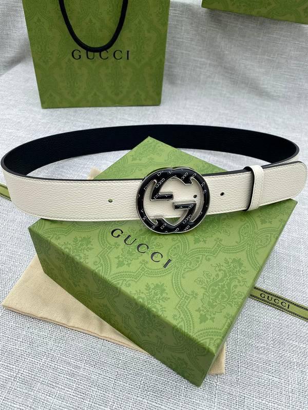 GUCCI Embellished coated-canvas and leather belt 'Cream'