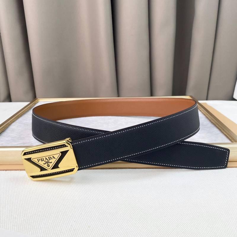 Prada Leather Belt Brushed Golden Buckle 'Black'