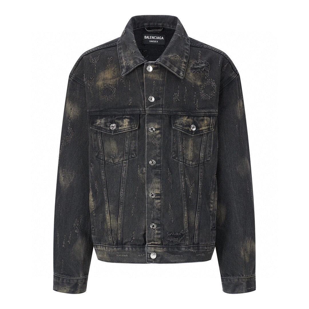 Balenciaga Oversized Distressed Denim Jacket - Black