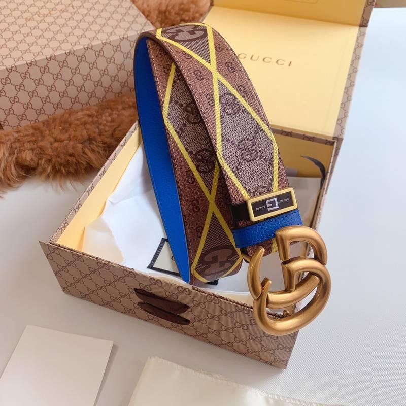 GUCCI Embellished coated-canvas and leather belt 'Brown'