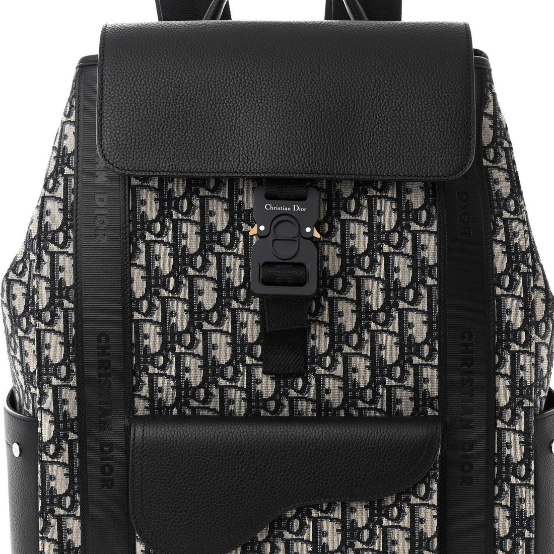 Christian Dior Oblique Jacquard Grained Calfskin Saddle Backpack With Flap
