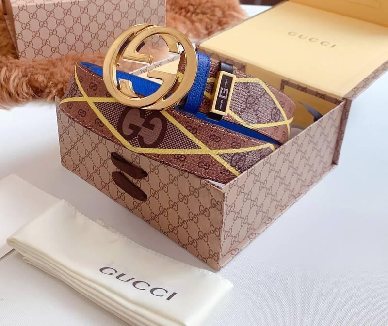 GUCCI Embellished coated-canvas and leather belt 'Brown'